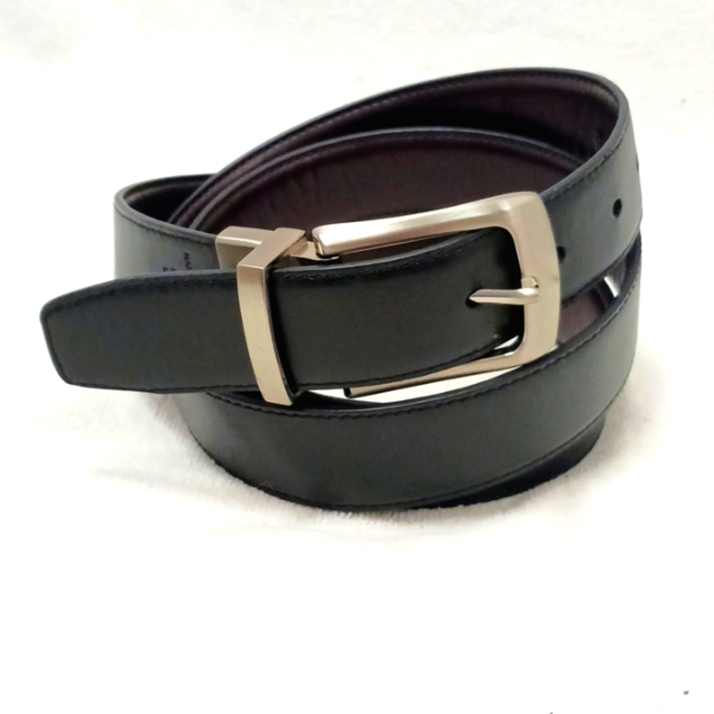 Mens Belt 49" Double Sided ReversibleBlack Brown Brushed‎ Silver Faux Leather